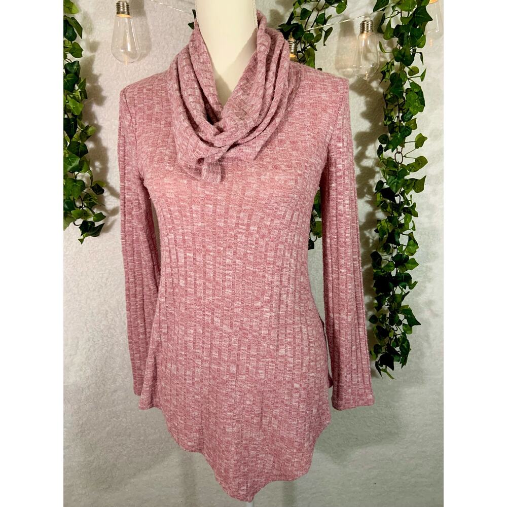 Cupio Pink Cowl Turtle Neck Asymmetrical Pullover Long Sleeve Knitted Top Small